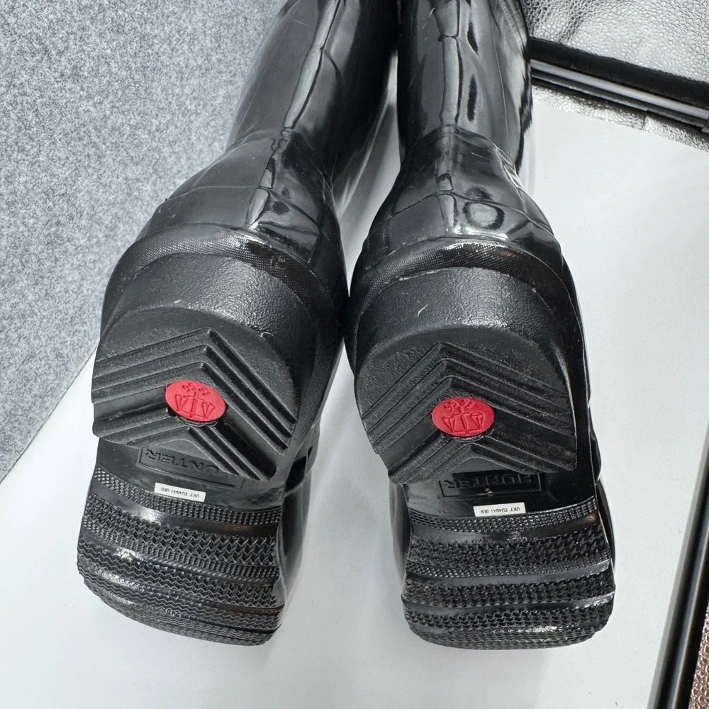 Hunter Original Back Adjust Gloss Rain Boots Womens Size 9 Black Tall WFT1001RGL